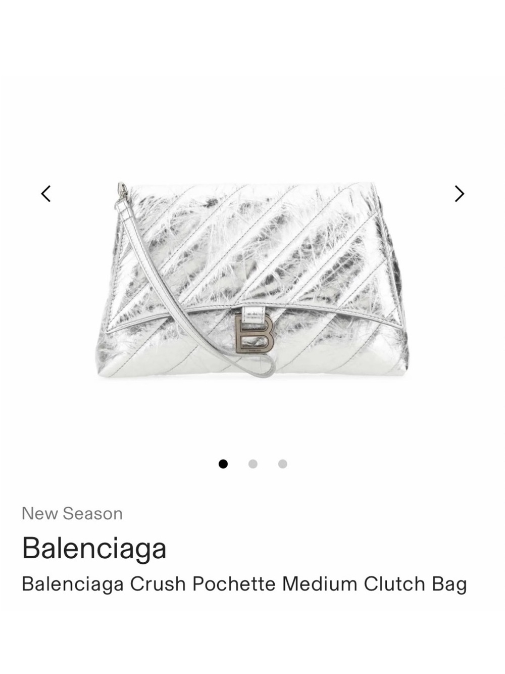 Balenciaga Metallic Silver Quilted Pochette Clutch